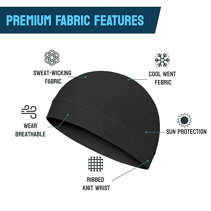 Helmet Skull Cap for Men & Women | Breathable Cycling Cap | Sweat-Wicking Helmet Liner | Lightweight Cooling Beanie for Biking, Running, Outdoor Sports