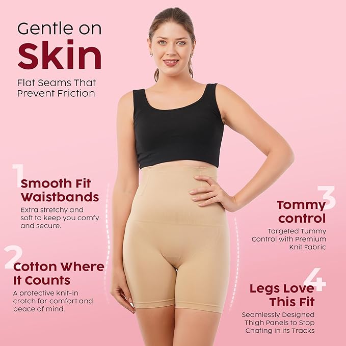 Women's Tummy Tucker Shapewear Shorts | High Waist Slim Fit Body Shaper for Women | Under Dress Anti Rolling Seamless Thigh Shaping Panty