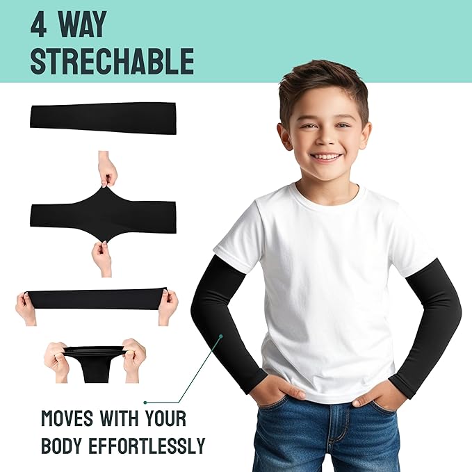 Kids Arm Sleeves – Protective Arm Covers for Boys & Girls, Ages 5–13, UV Sun Protection, Perfect for Sports, Cycling, Running, and Outdoor Activities