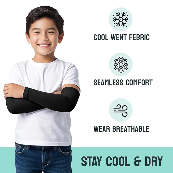 Kids Arm Sleeves – Protective Arm Covers for Boys & Girls, Ages 5–13, UV Sun Protection, Perfect for Sports, Cycling, Running, and Outdoor Activities