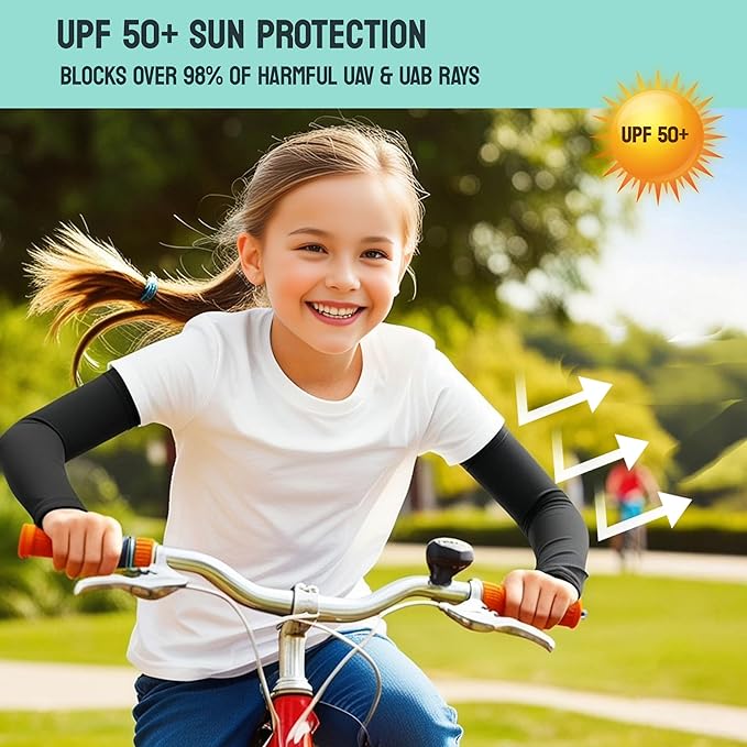 Kids Arm Sleeves – Protective Arm Covers for Boys & Girls, Ages 5–13, UV Sun Protection, Perfect for Sports, Cycling, Running, and Outdoor Activities