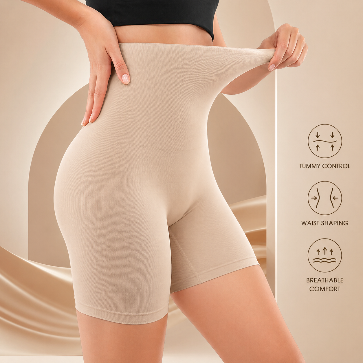 Women's Tummy Tucker Shapewear Shorts | High Waist Slim Fit Body Shaper for Women | Under Dress Anti Rolling Seamless Thigh Shaping Panty