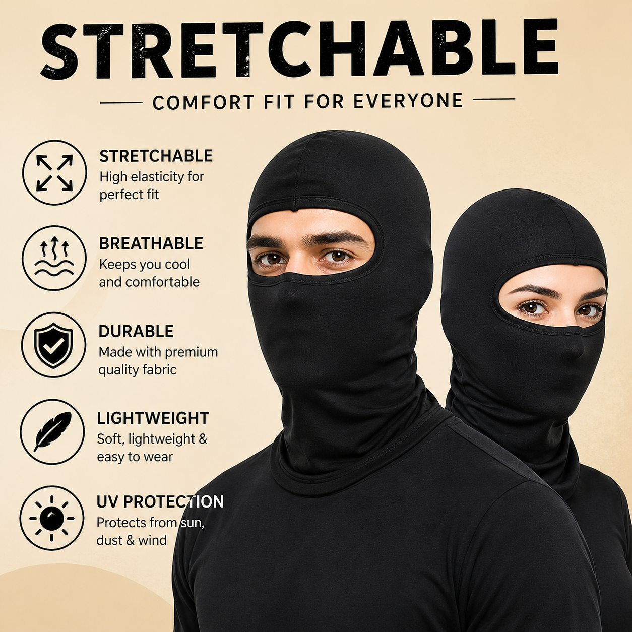 Full Face Balaclava for Men & Women – UV Protection, Breathable, Anti-Dust & Sweat Absorbing, Stretchable Ski Mask, Helmet Liner for Bike Riding, Cycling